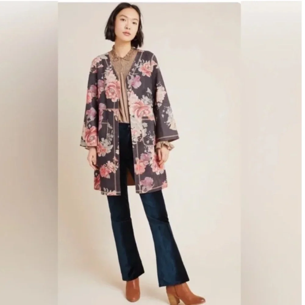 Anthropologie Solitaire Faux Suede Black, Gray, Mauve Open Duster Jacket XS NWT - Picture 1 of 15